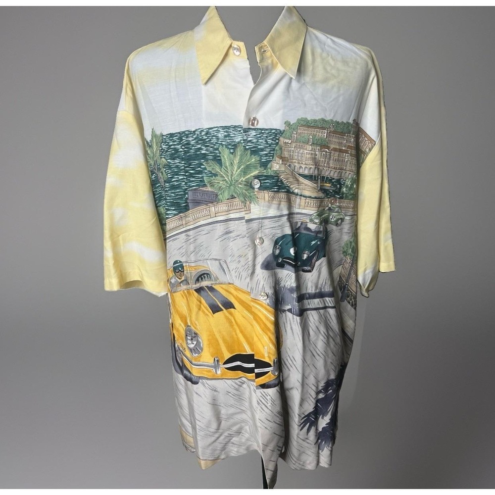 Tori Richard 70's Vintage Men's Hawaiian Shirt Size XL Antique Cars Made Hawaii